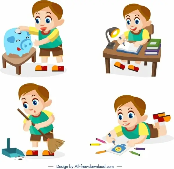 childhood background sets daily work themes cartoon design