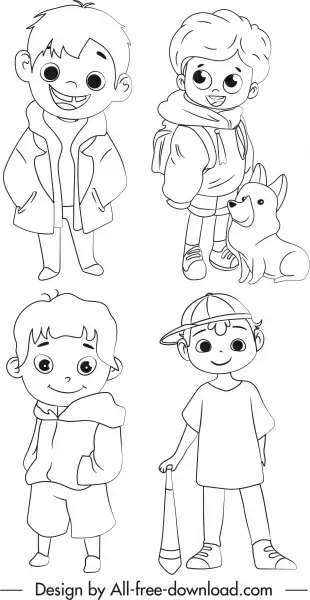 childhood design elements cute boys handdrawn cartoon character