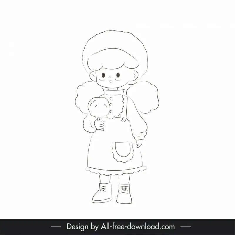 childhood design elements cute cartoon girl outline  