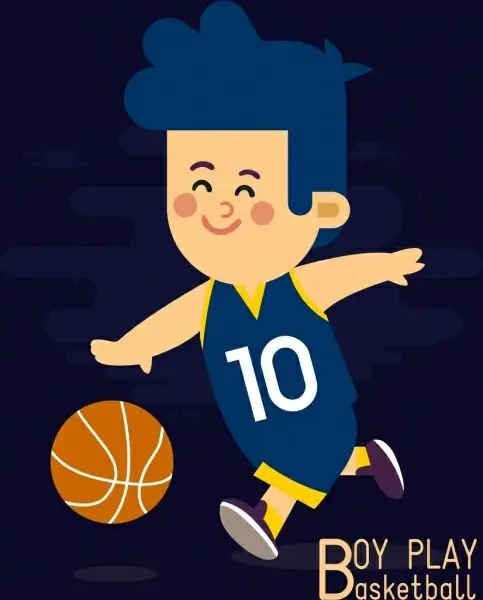 childhood drawing boy play basketball icon colored cartoon