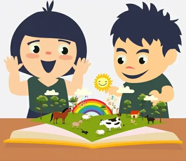 childhood education background kids open book colored cartoon