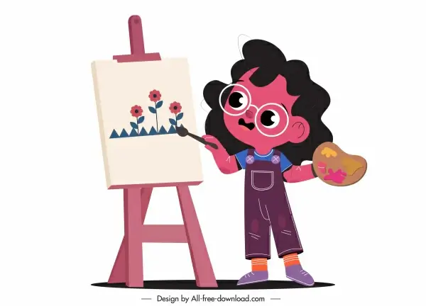 childhood icon painting girl sketch cartoon design