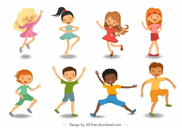 childhood icons cute joyful boys girls sketch