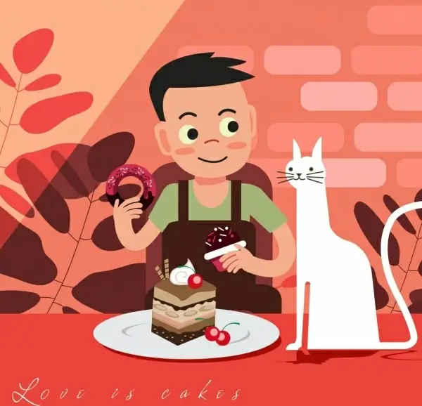 childhood painting boy eating cake icon cartoon character