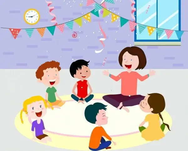 childhood painting nursery children icons cartoon characters