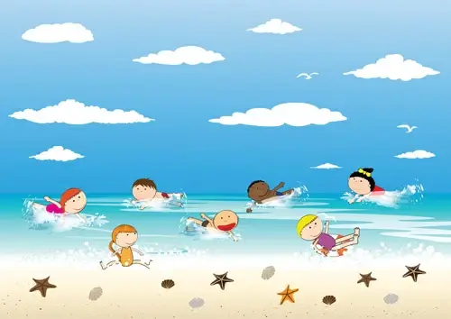 children and beach summer background vector