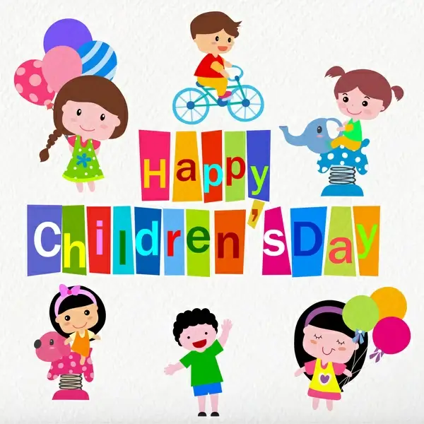 children day greeting card with cute drawings
