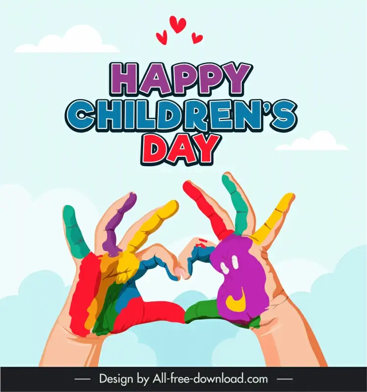 children day poster template dirty ink hands heart shape sketch