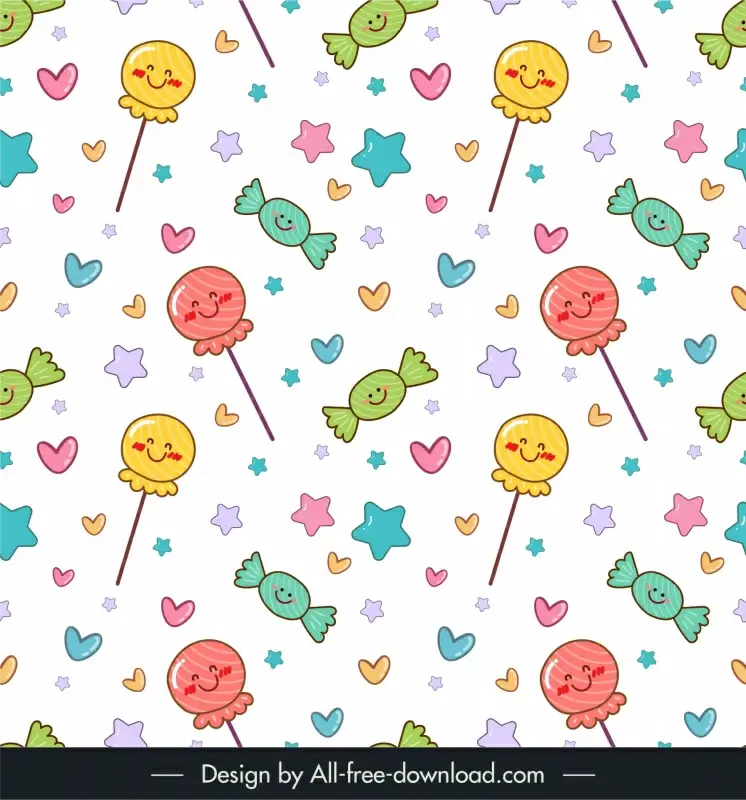 children pattern template cute flat stylized candy heart star