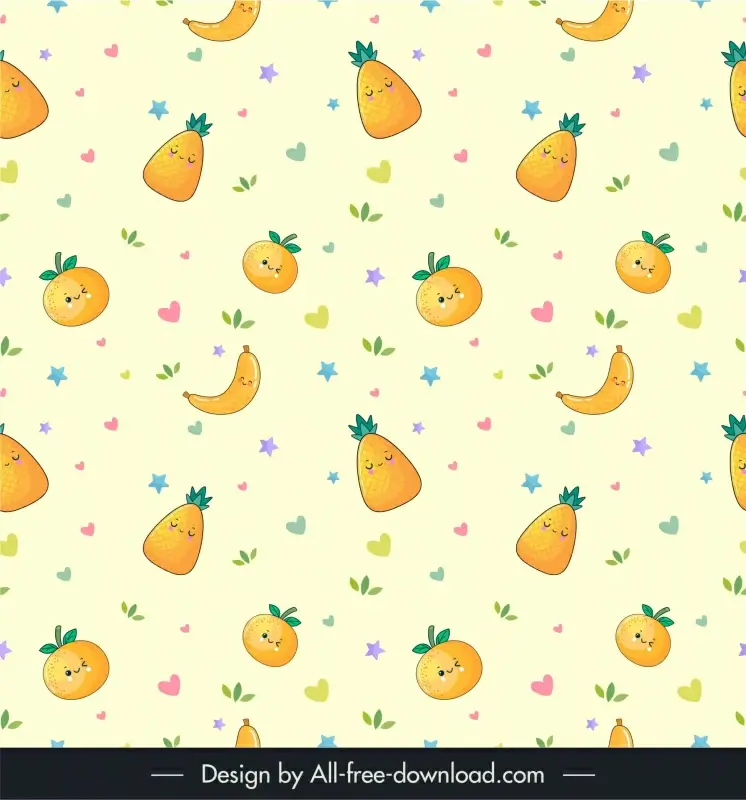 children pattern template cute stylized fruits repeating