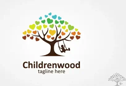 children swing with tree logo vector