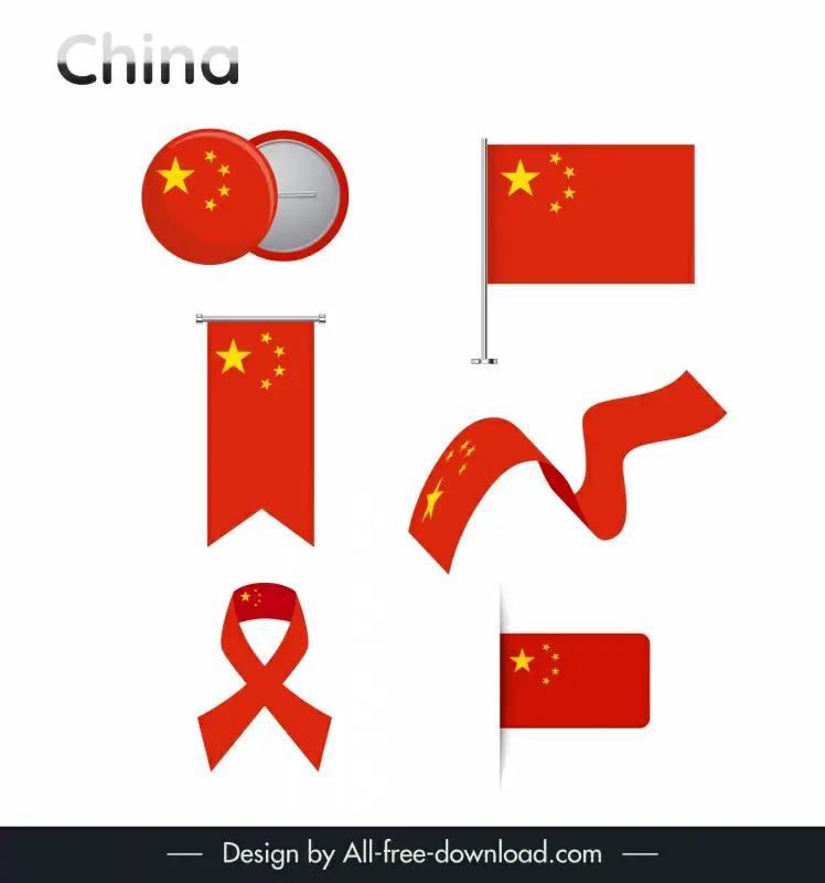 china flag icons sets modern shapes outline