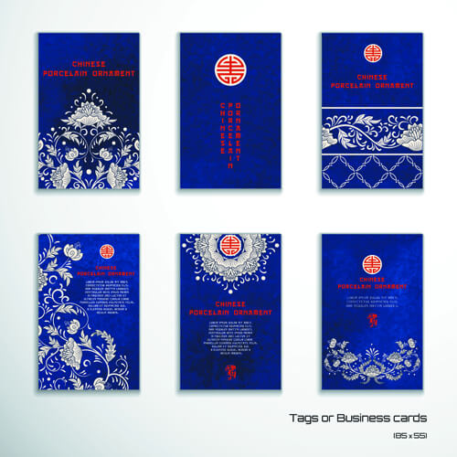 chinese porcelain ornament cards vector
