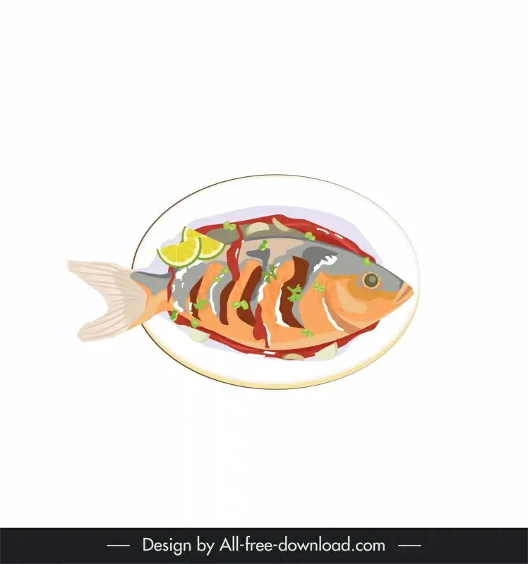 chinese tradional dishes icon fish cooking sketch flat classic sketch