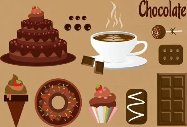 chocolate design elements various delicious food icons