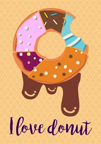 chocolate donut advertising melting bitten icon colorful flat