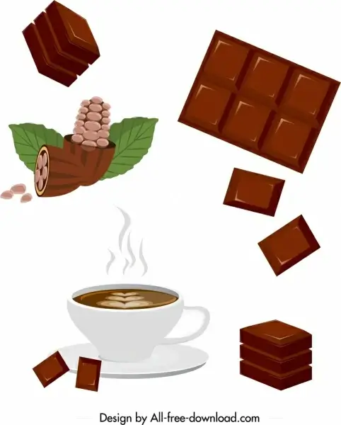chocolate products icons colored 3d design