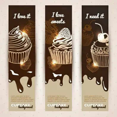 chocolate with cupcake banners background vector