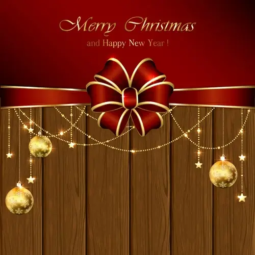 christmas and new year decorations with wooden background vector