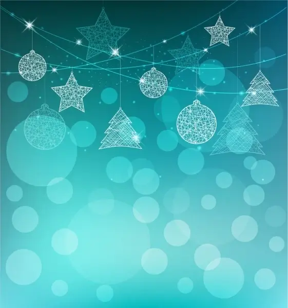 christmas background blue bokeh sparkling bauble icons