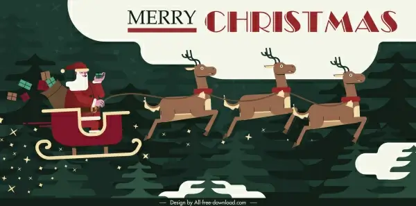 christmas background classic sleighing santa reindeers icons sketch