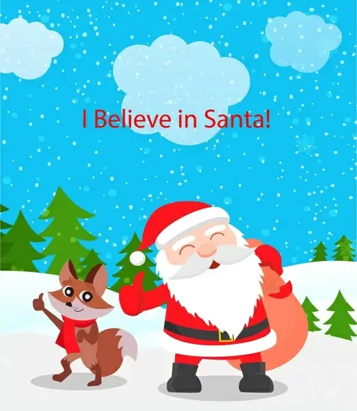 christmas background design with santa claus and fox