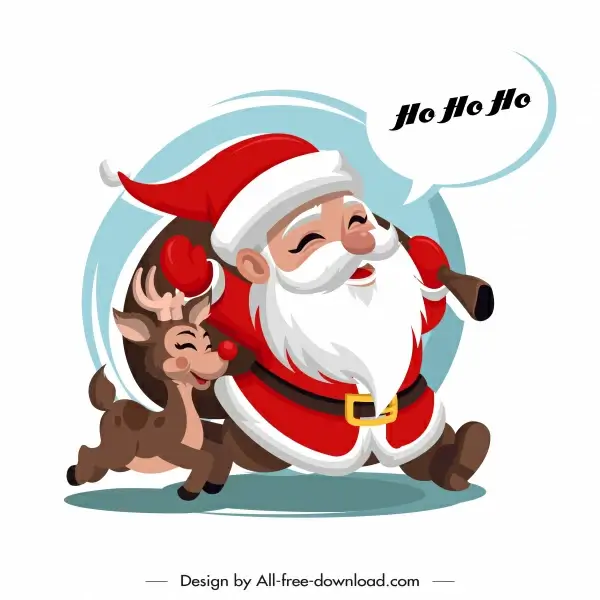 christmas background funny santa reindeer sketch cartoon design