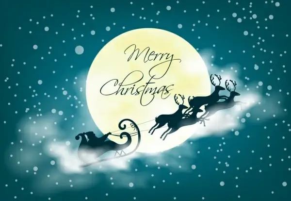 christmas background santa reindeer moonlight icons bokeh design