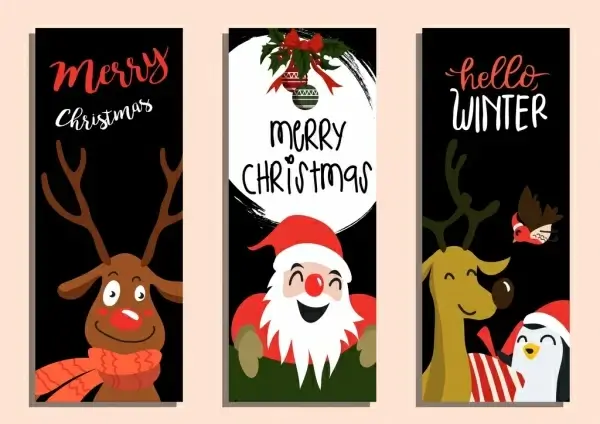 christmas background sets reindeer santa claus icons decor