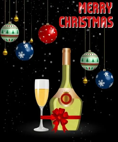 christmas banner champagne bauble icons colorful design