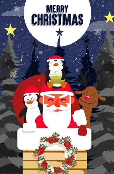 christmas banner santa claus cute animal icons decor