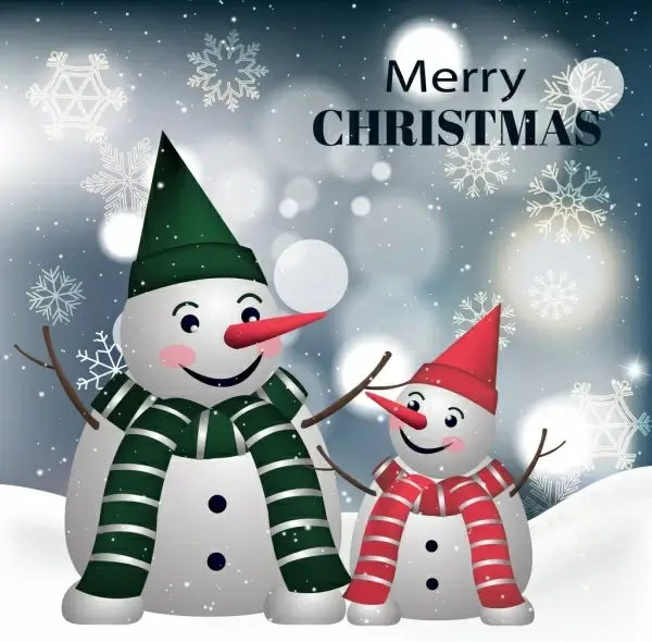 christmas banner snowman icons decor bokeh snowflakes backdrop