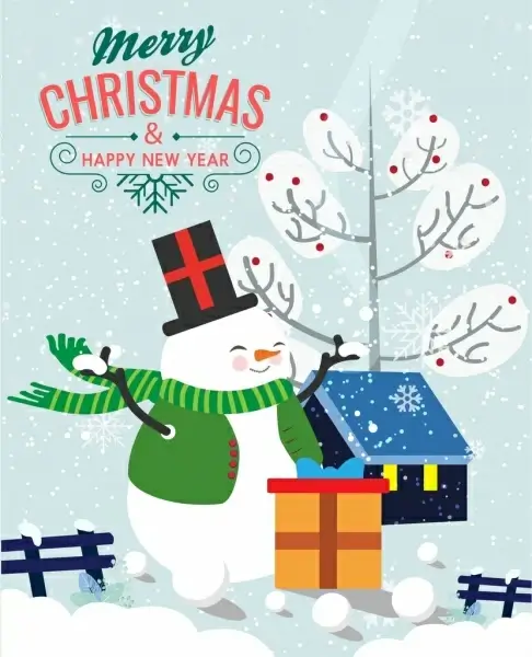 christmas banner stylized snowman icon snowy backdrop
