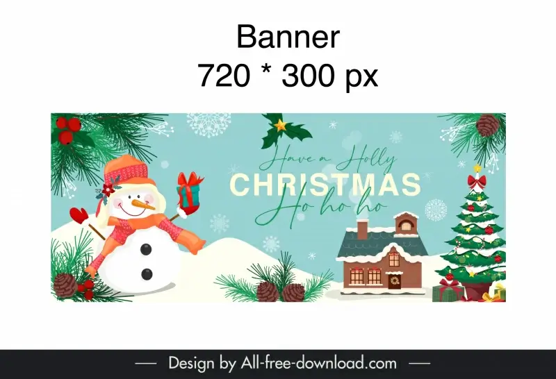 christmas banner template cute snowman fir tree house decor