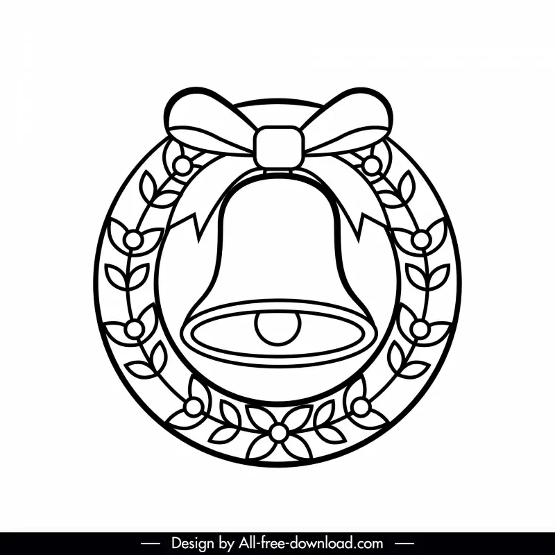 christmas bell icon flat black white outline   