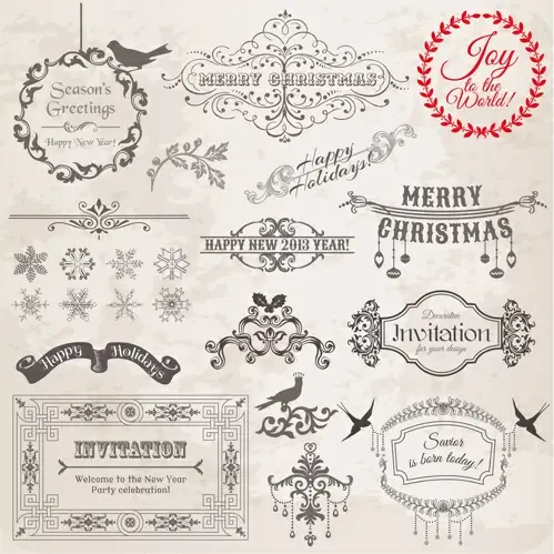 christmas calligraphic frame and decor vector 