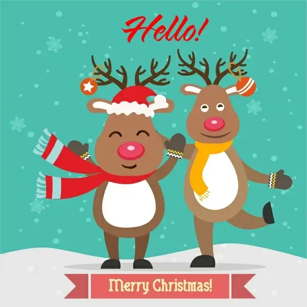 christmas card cover design with cute reindeers