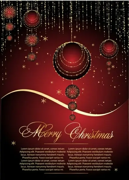 christmas banner elegant dark red design twinkling baubles