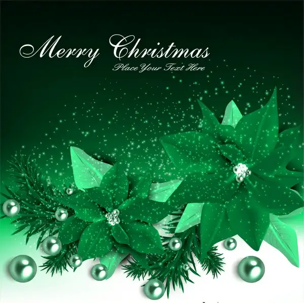 christmas card with green poinsettia on dark background