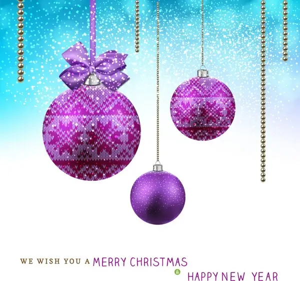 christmas card with hanging violet balls background