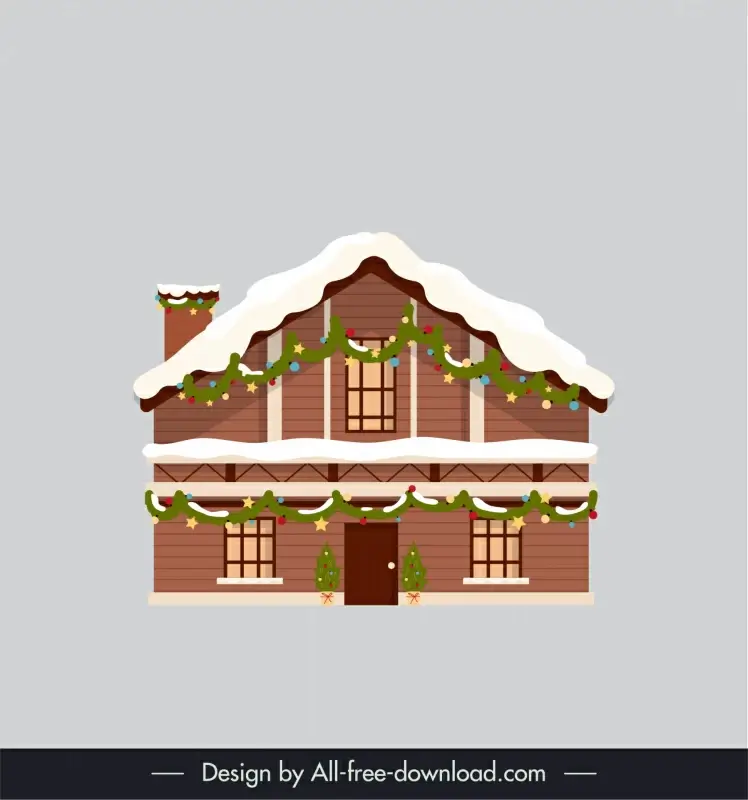  christmas  decorated house icon flat cute classic symmetric sketch