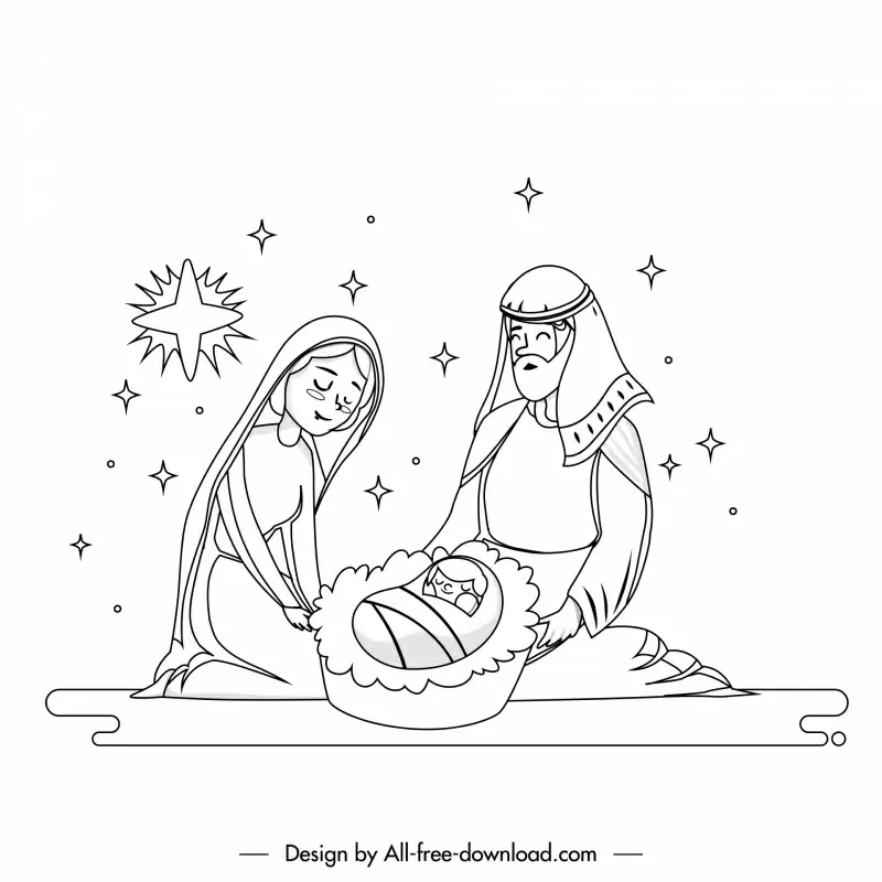 christmas decorative backdrop newborn christ sketch black white outline