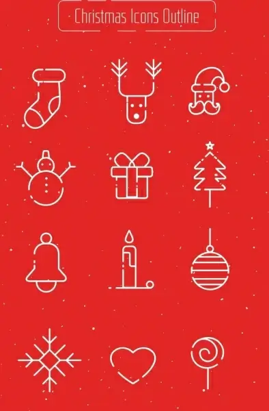 christmas design elements flat symbols outline