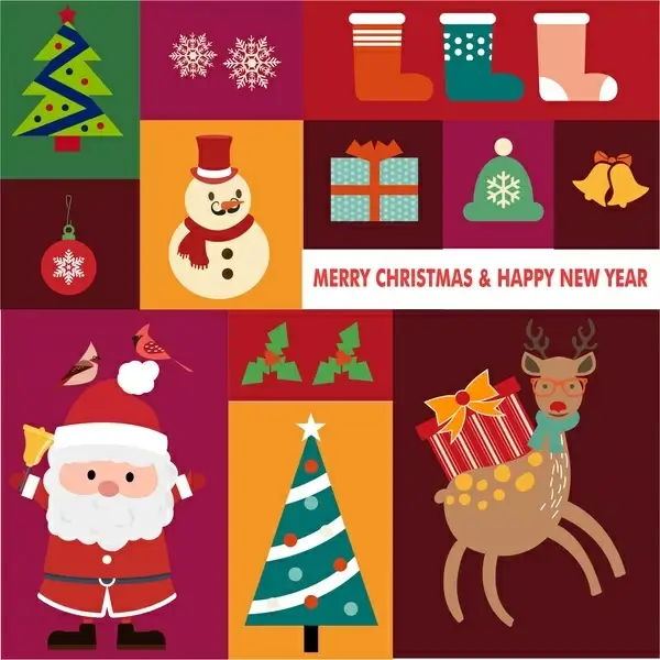 christmas design elements isolated with various types
