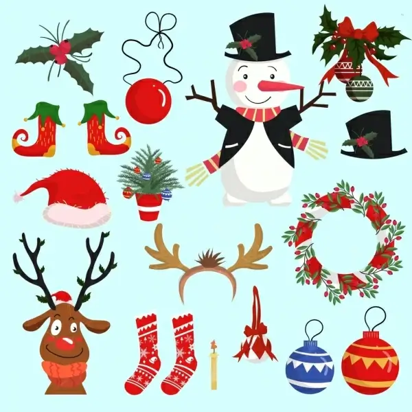 christmas design elements multicolored cute objects