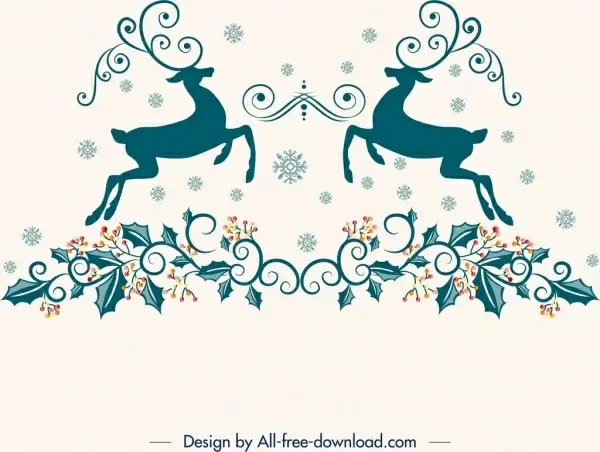 christmas design elements reindeer flowers icons classical symmetry