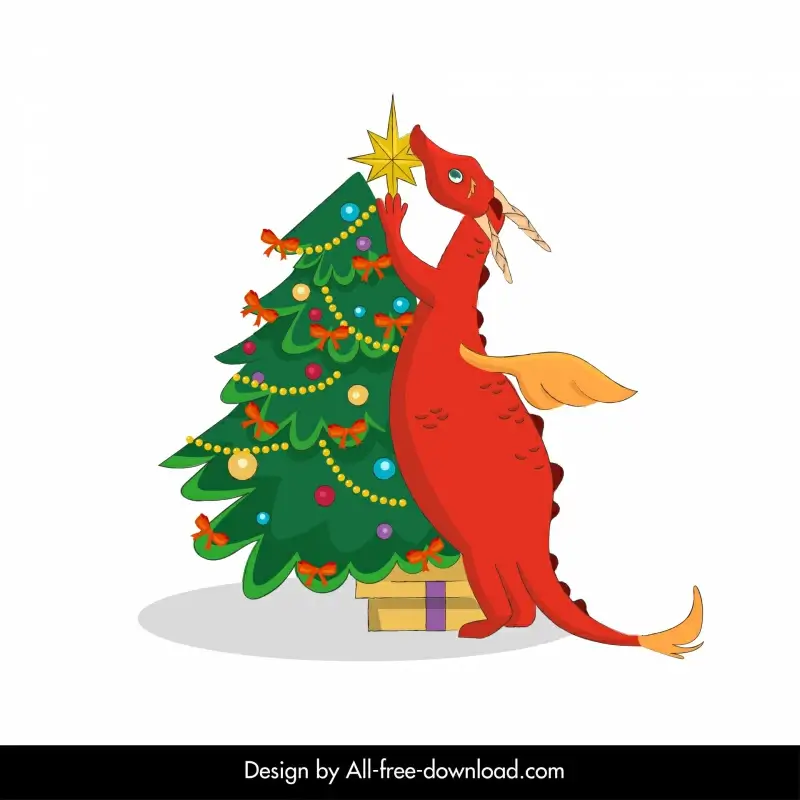 christmas design elements stylized dragon xmas tree
