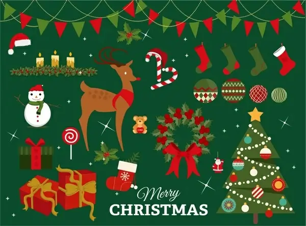 christmas design elements with colored illustration