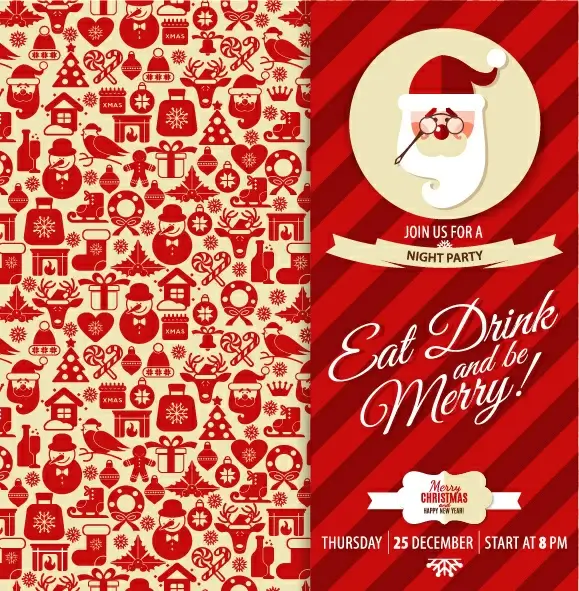 christmas elements pattern with santa background