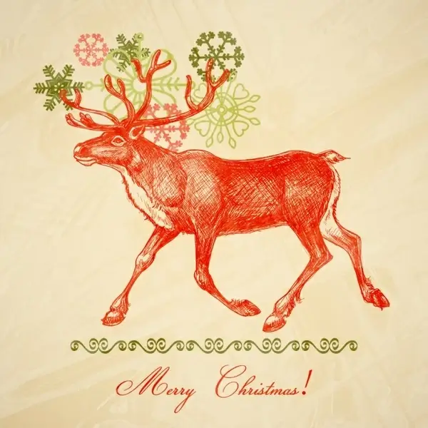 christmas banner template handdrawn reindeer sketch